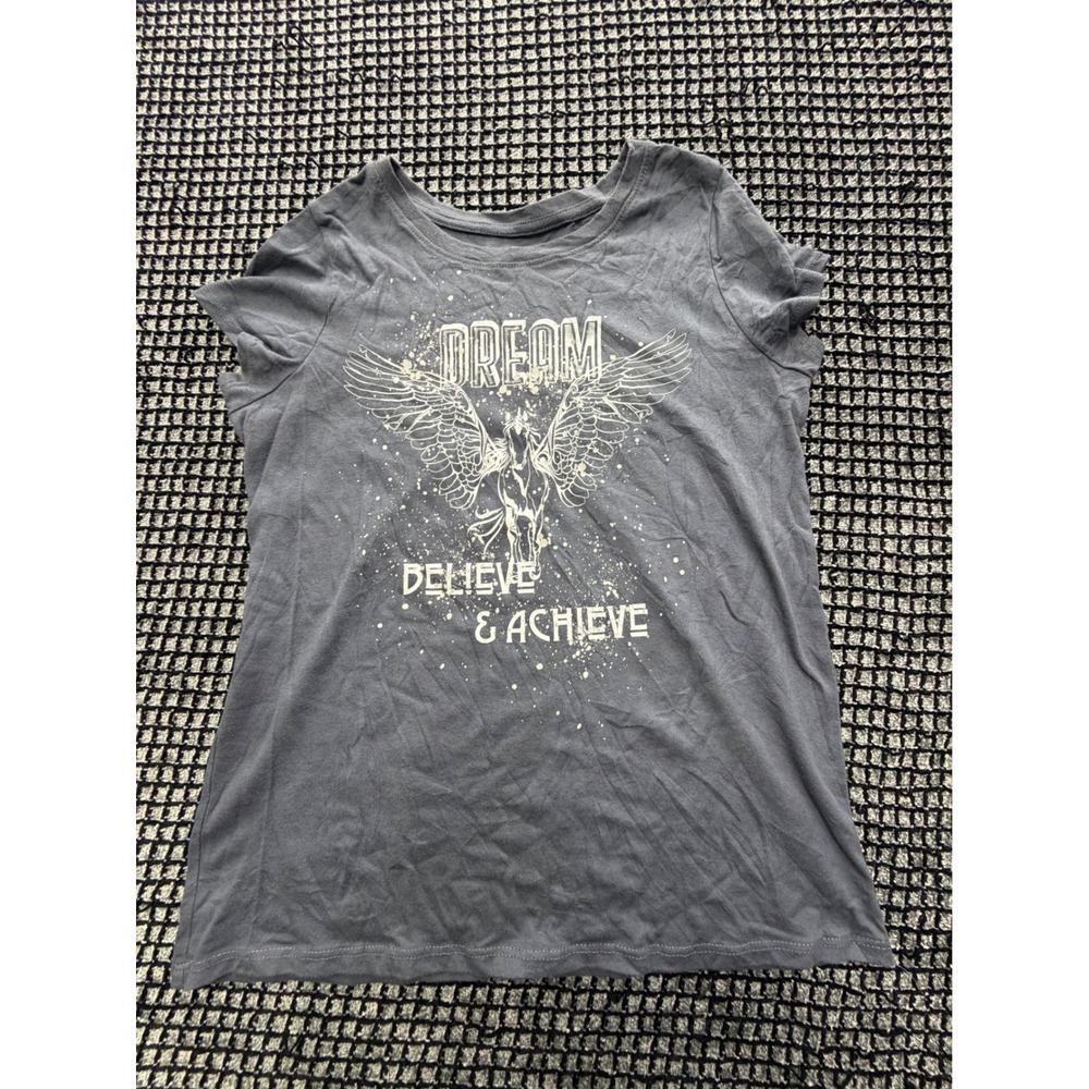 Hybrid Graphic Tee Girls XXL 18 Grey Pegasus Dream Believe Achieve